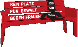 Rote Bank mit der Aufschrift "Kein Platz für Gewalt gegen Frauen"